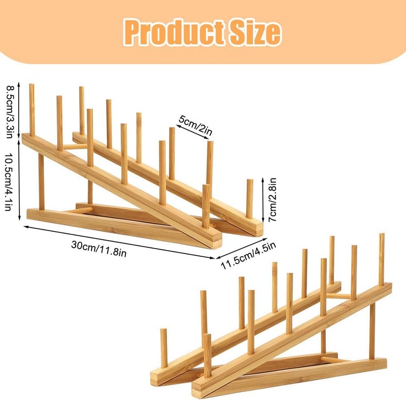SITAKE 4 PCS Wooden Dish Rack Bamboo Plate Rack Pot Lid Holder, Dish Drying Rack Kitchen Display Shelf for Cup, Cutting Board, Bowl, Plate,Pot Lid - Image 2
